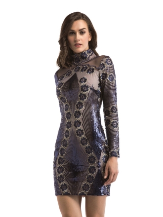 Long Sleeve Sneak A Peak Sequin Dress