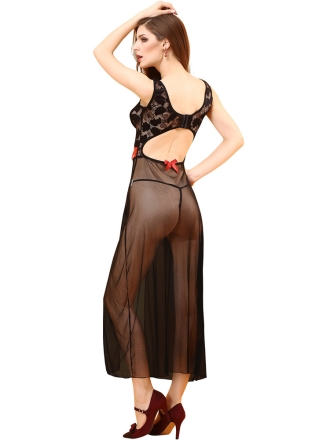 Long Black Lace Robe Set