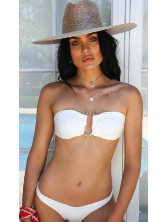 Gold U-Ring Accent Sexy Solid Color Bikini