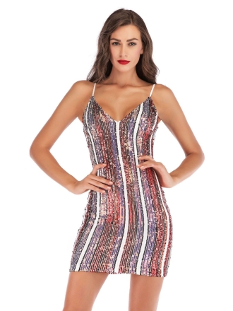 Vertical Stripes Sequin New Year's Mini Dress