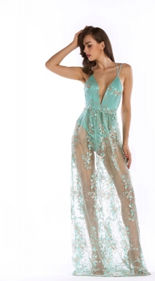 Delicate Lace Teddy with Maxi Skirt-Blue-XL