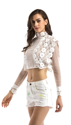 Hollow-carved Lace Party Blouse Short T-Shirt