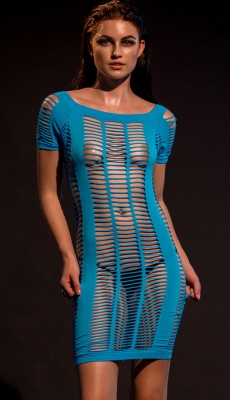 Short Sleeve Shredded Dress Bodystocking-One_Size_Fit_Most-Blue